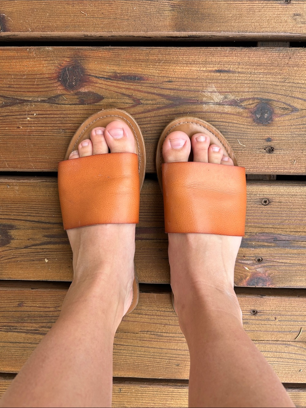 a new day Wide Strap Slide Sandals in Tan Orange
